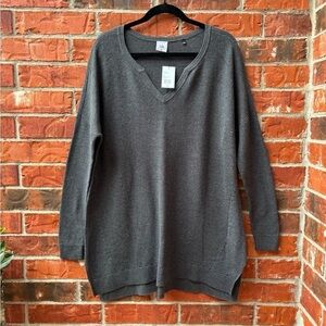 Cabi #3705 Women Medium Charcoal Gray Snuggle Vneck Ribbed Sweater